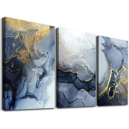 Blau Gold Marmorstruktur Wandbild 40 x 30 cm für Wohnzimmer