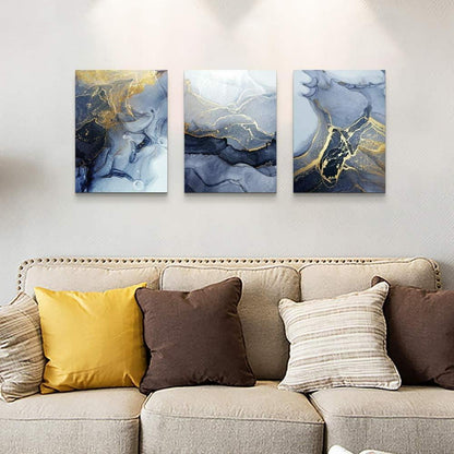 Blau Gold Marmorstruktur Wandbild 40 x 30 cm für Wohnzimmer