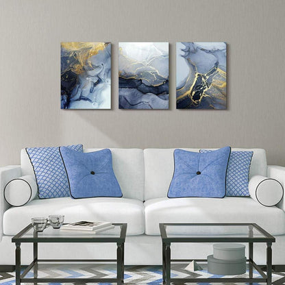 Blau Gold Marmorstruktur Wandbild 40 x 30 cm für Wohnzimmer