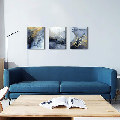 Blau Gold Marmorstruktur Wandbild 40 x 30 cm für Wohnzimmer