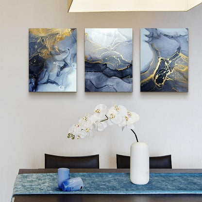Blau Gold Marmorstruktur Wandbild 40 x 30 cm für Wohnzimmer