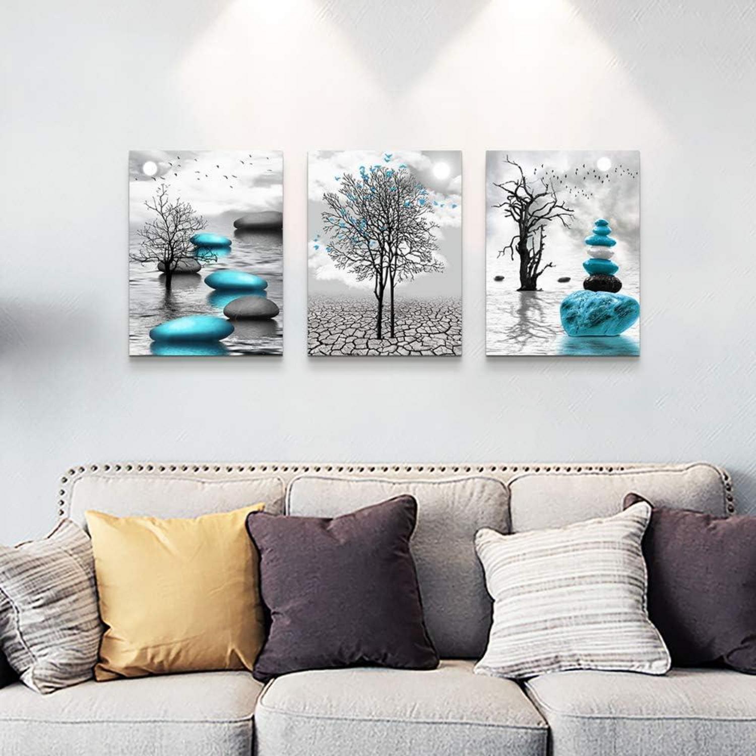 Leinwandbilder Schwarz Weiß Großer Baum See Wandbilder 30x40cm 3er Set