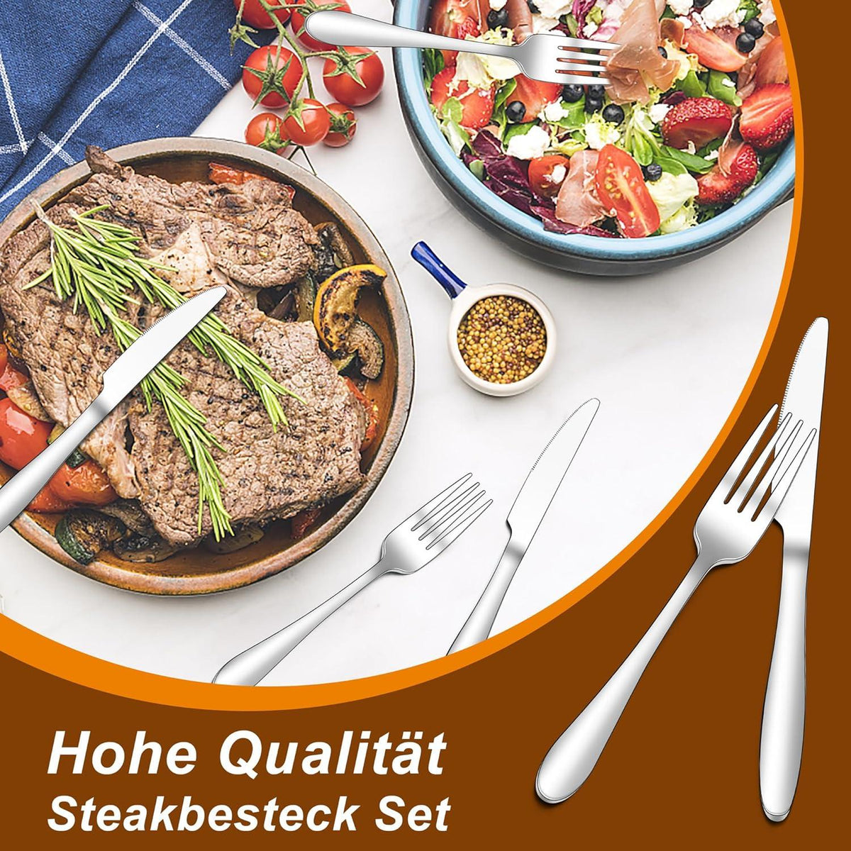Joyfair Edelstahl Steakbesteck Set für 12 Personen 24-teilig