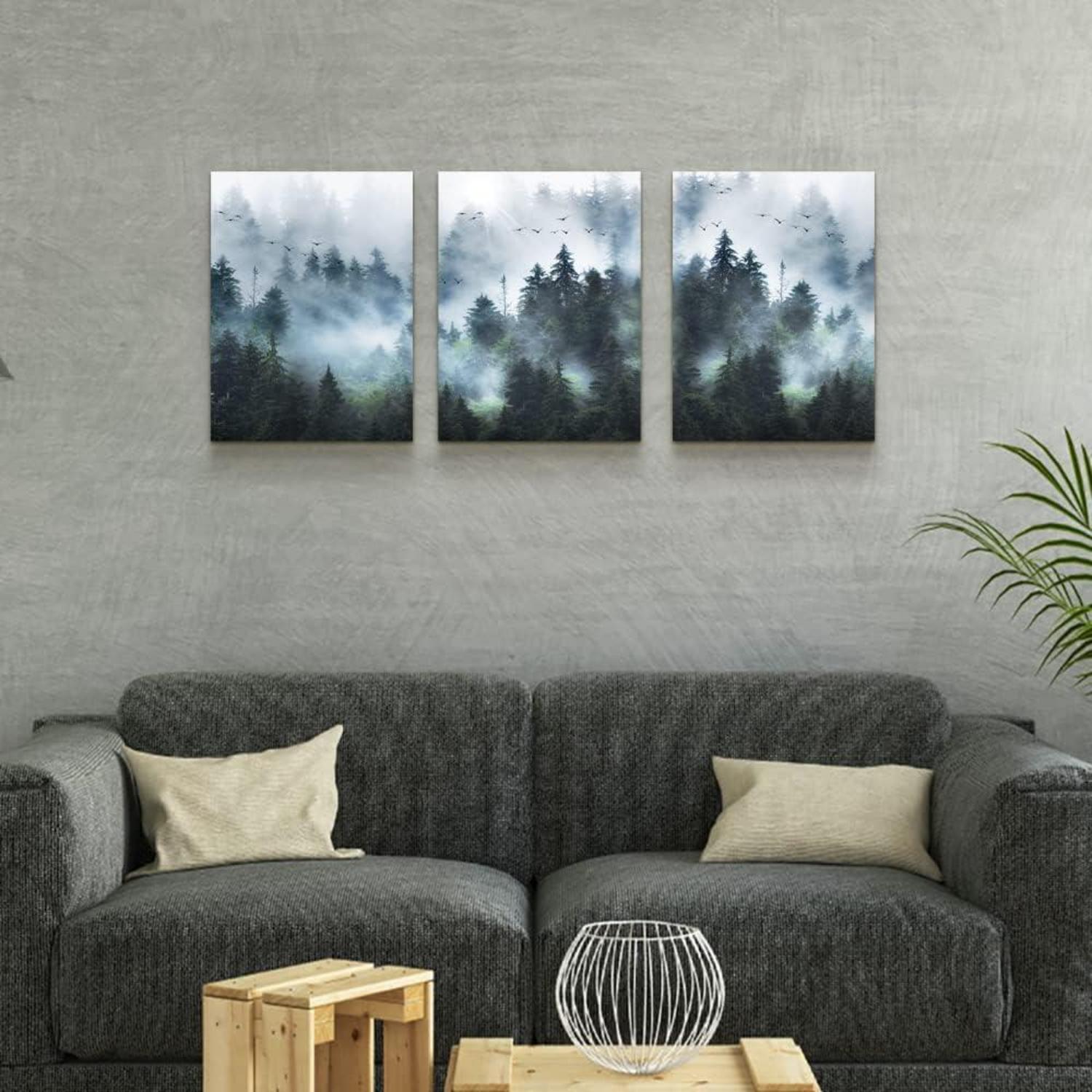 Nebliger Wald Vögel Leinwandkunst 40x30cm Wohnzimmer Schlafzimmer Büro Wandbilder
