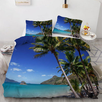 Bettwäsche Set Palme 220x240 cm | 3-teilig, Mikrofaser, 3D-Motiv