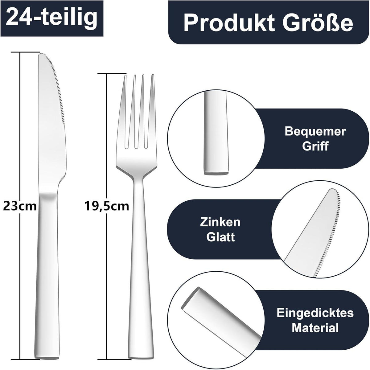 Joyfair Steakbesteck Set 24-teilig für 12 Personen, Edelstahl, spülmaschinenfest