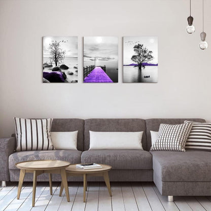 Bild Schwarz Weiß Großer Baum See Wandbilder Natur Lila 40 x 30 cm