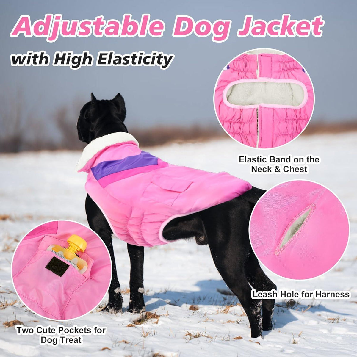 Hundemantel für große Hunde warm wasserdicht mit Klettverschluss & hohem Kragen - XXL Pink