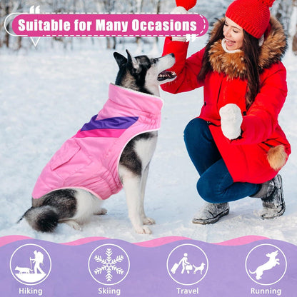 Hundemantel Winterjacke Große Hunde Kragen Baumwolle Warm Klettverschluss Pink