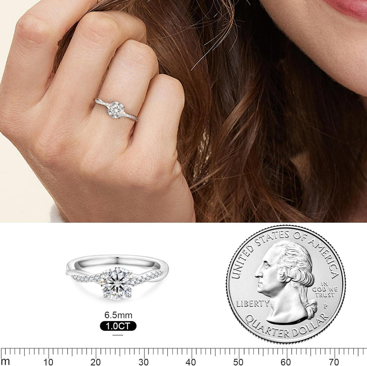 Solitär Verlobungsring Damen Moissanite 1-2 Karat VVS1 D 925 Silber