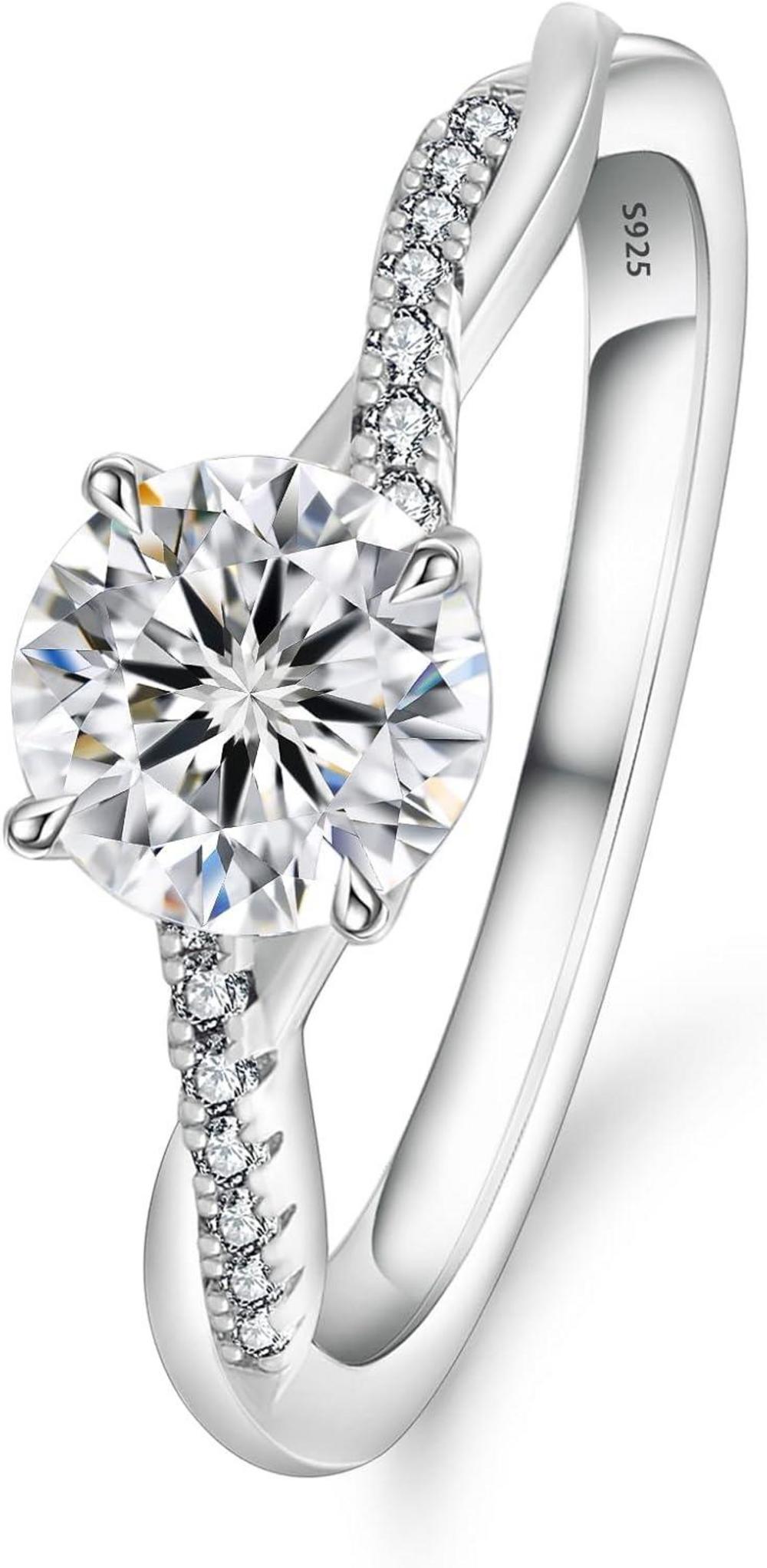 Solitär Verlobungsring Damen Moissanite 1-2 Karat 925 Silber Weißgold
