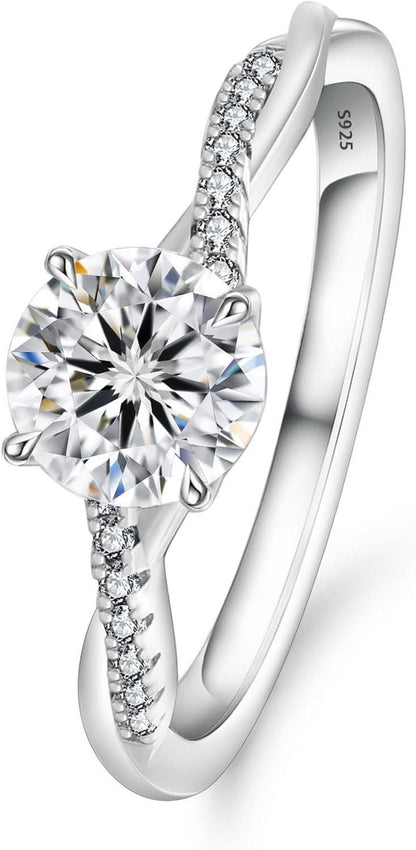Solitär Verlobungsring Damen Moissanite 1-2 Karat 925 Silber Weißgold