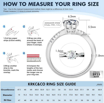 Moissanite Solitärring 1-2 Karat VVS1 D, 925 Silber Weißgold