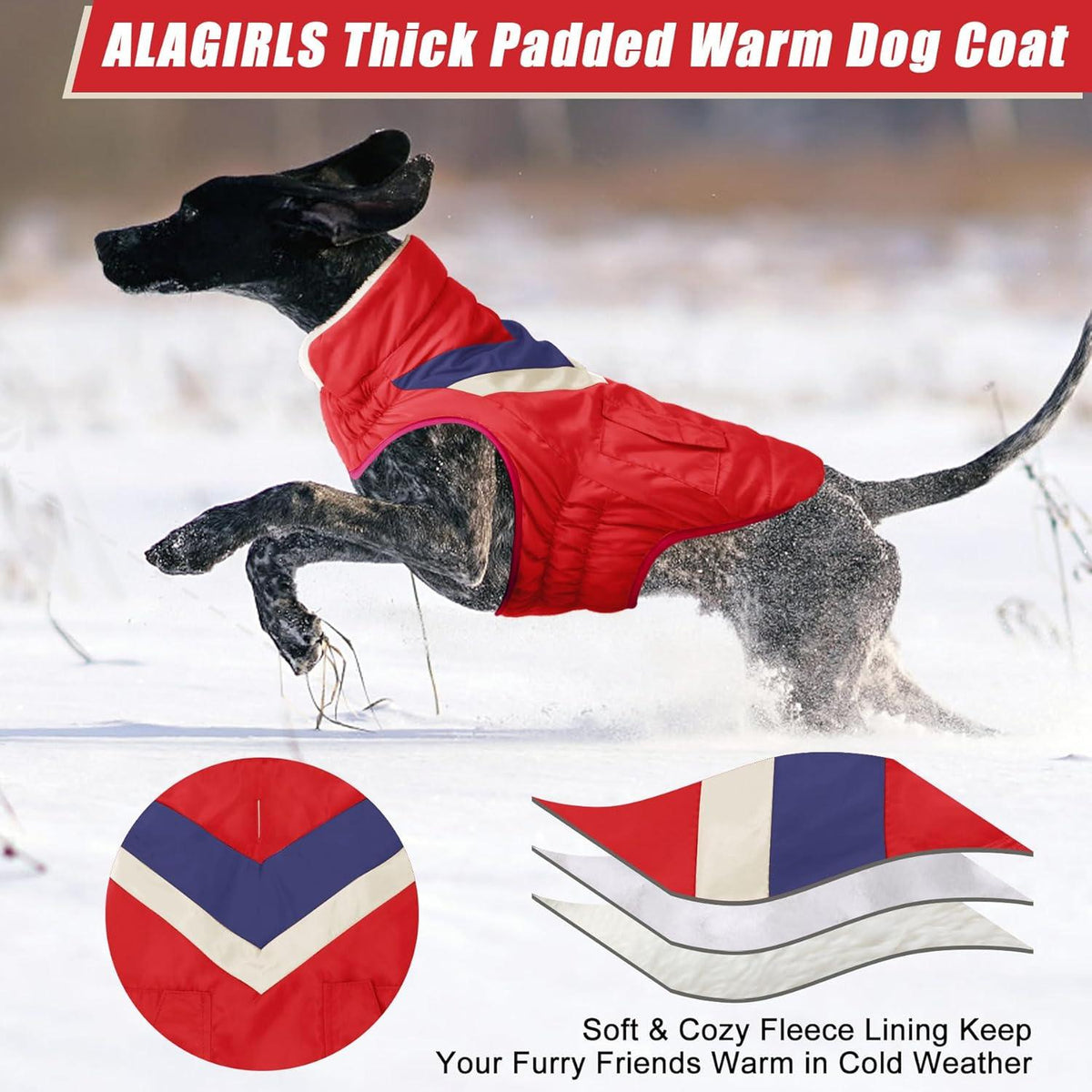 Hundemantel Winter Warme Hundejacke Große Hunde mit Klettverschluss Rot XXL