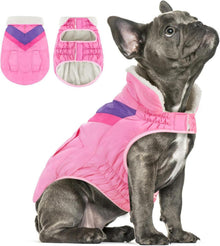 Hundemantel Winter Warm Kragen Klettverschluss Taschen Pink Medium