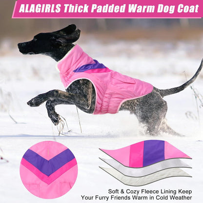 Hundemantel Winter Warm Kragen Medium Hundejacke Gestreift Klettverschluss Pink M