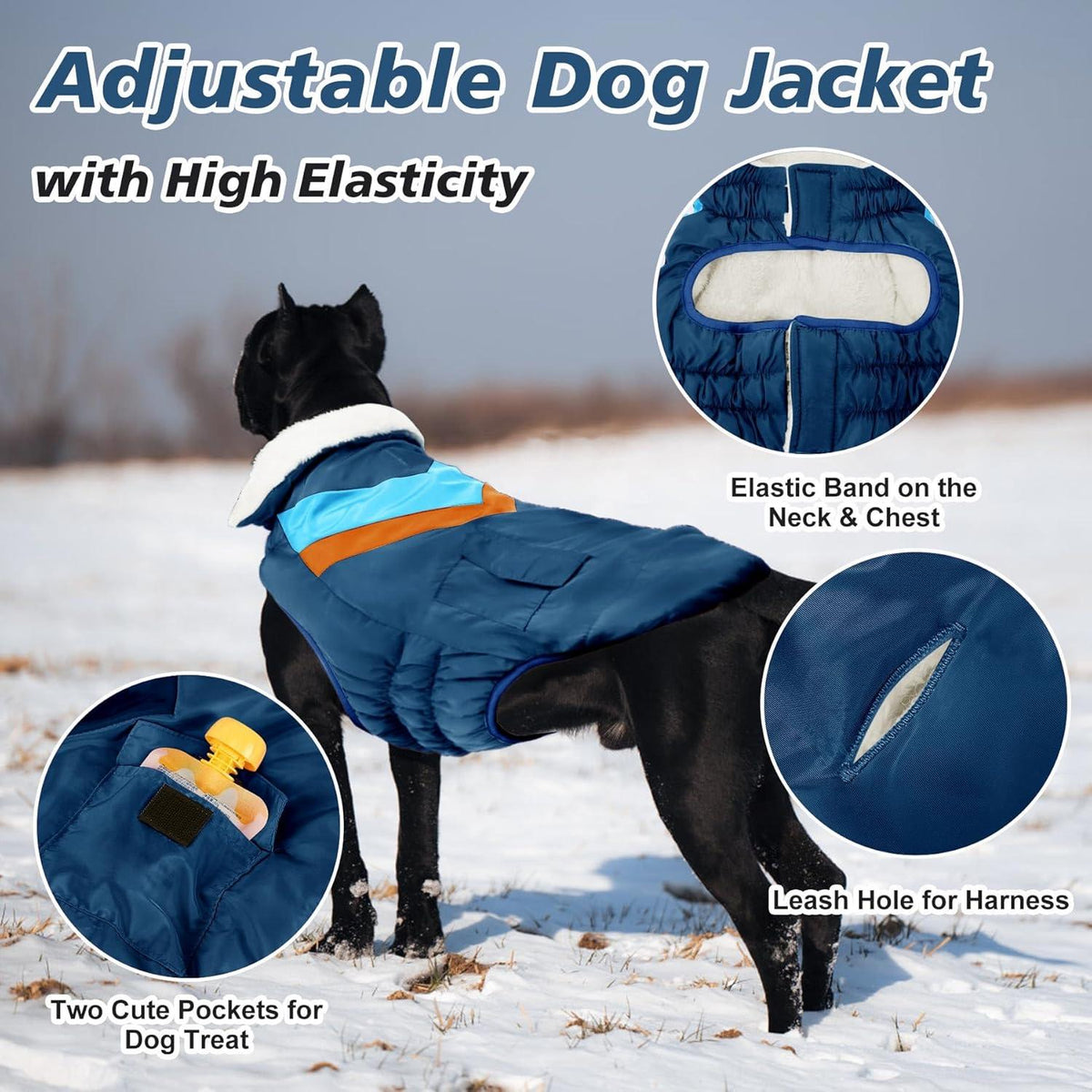 Hundemantel Große Hunde Warm Baumwolle Winter Klettverschluss Marineblau