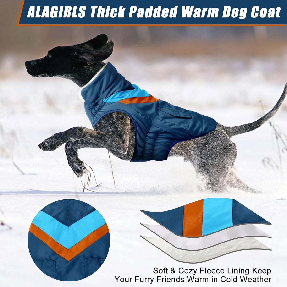 Hundemantel Große Hunde Warm Baumwolle Winter Klettverschluss Marineblau