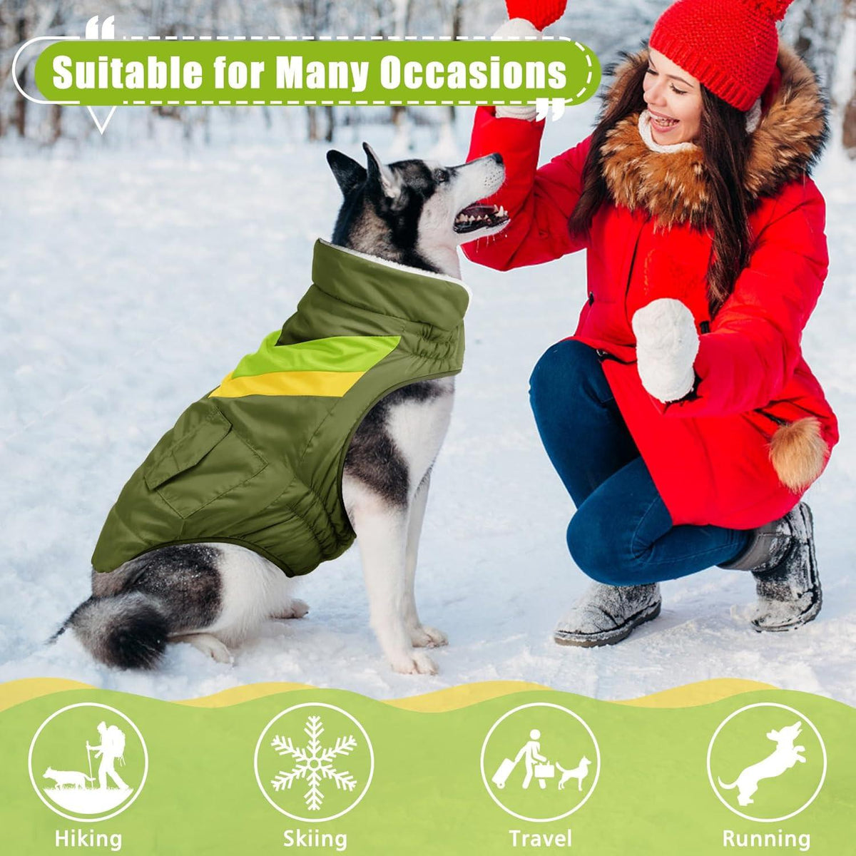 Hundemantel Winter Hundehjacke Große Hunde Warm Klettverschluss XL Armygrün