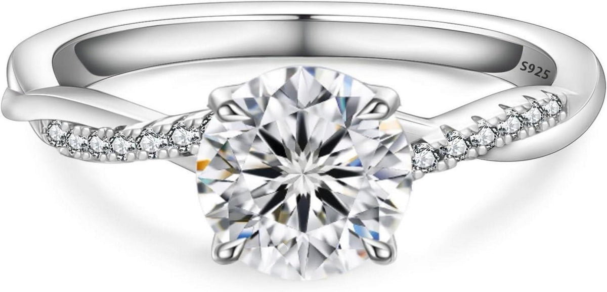 Moissanite Verlobungsring 1-2 Karat Solitär VVS1 D 925 Silber Weißgold