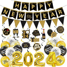 Silvester Deko Set 2024 Happy New Year Banner Luftballons Zigzag
