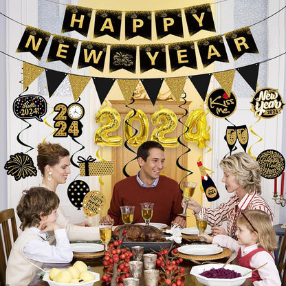 Silvester Dekoration 2024 Happy New Year Ballon Hängende Party Deko