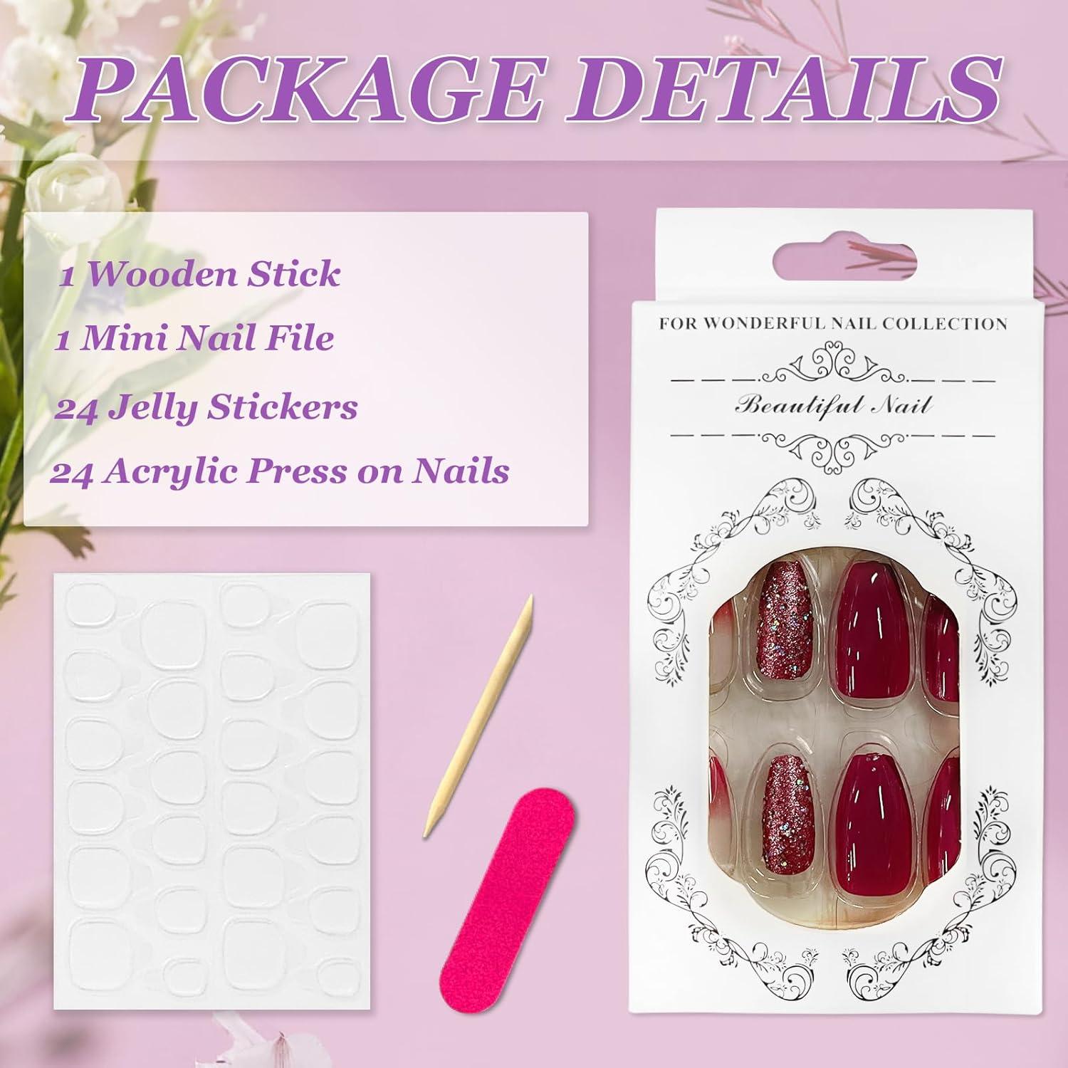 24er Set Lila Farbverlauf Press on Nägel French Sarg Spitze