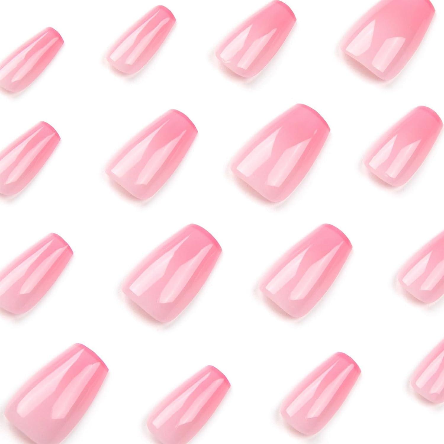 24 Stück Press on Nails Kunstnägel French Tips Rosa Acryl Nägel