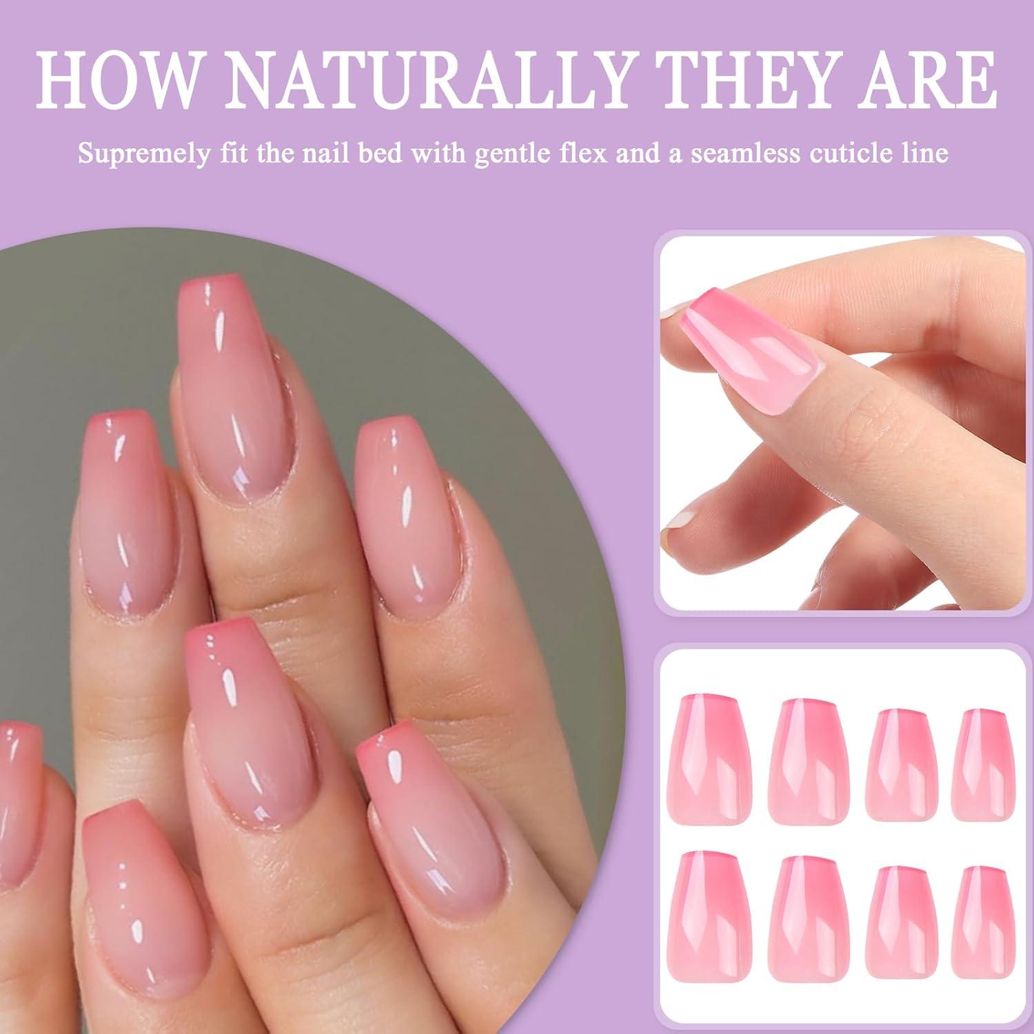 24er Set Rosa Ballerina Press on Nails Natürliche Acryl Fingernägel