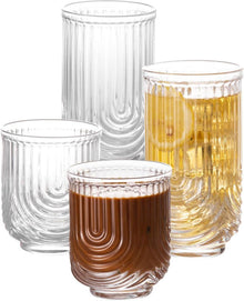 Geriffelte Gläser Set 4-teilig 400ml Longdrinkglas & 350ml Glas Bubble