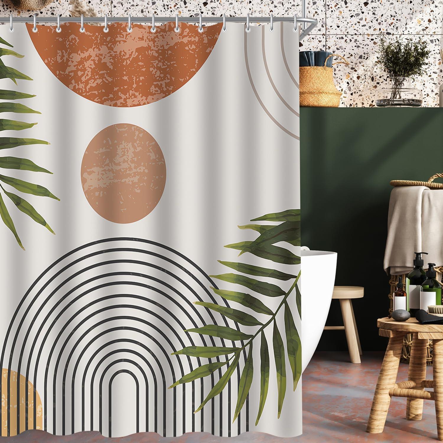 Duschvorhang Blätter Linie 200x200cm Wasserabweisend mit 12 Ösen