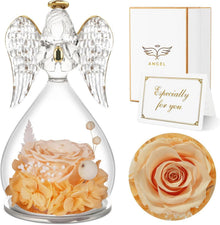 Ewige Rose mit Engel Figur in Glaskuppel - Muttertagsgeschenk