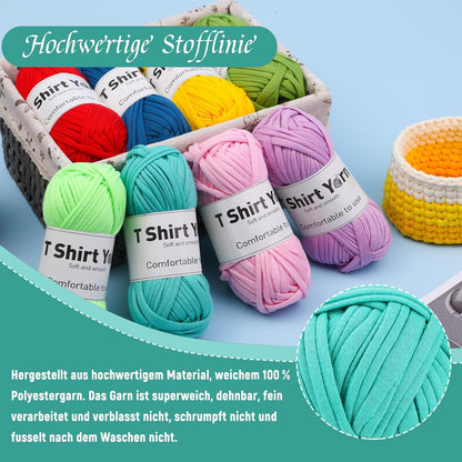 Baumwoll-T-Shirt-Garn 4er-Pack 100g, Häkelgarn-Set, Strickgarn, Mintgrün
