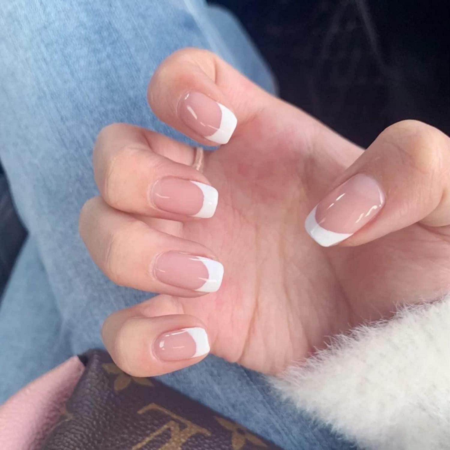 24 Stk. Nude Eckig Nägel Aufkleben Geometrisch Press on Nails