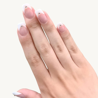 24 Stk. Weiße French Nägel mit Strass, Press on Kunstnägel