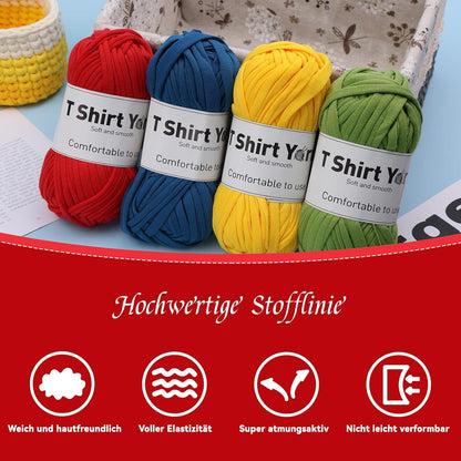 T-Shirt-Garn 4er-Pack 100g Set Strickgarn Häkelgarn Baumwolle