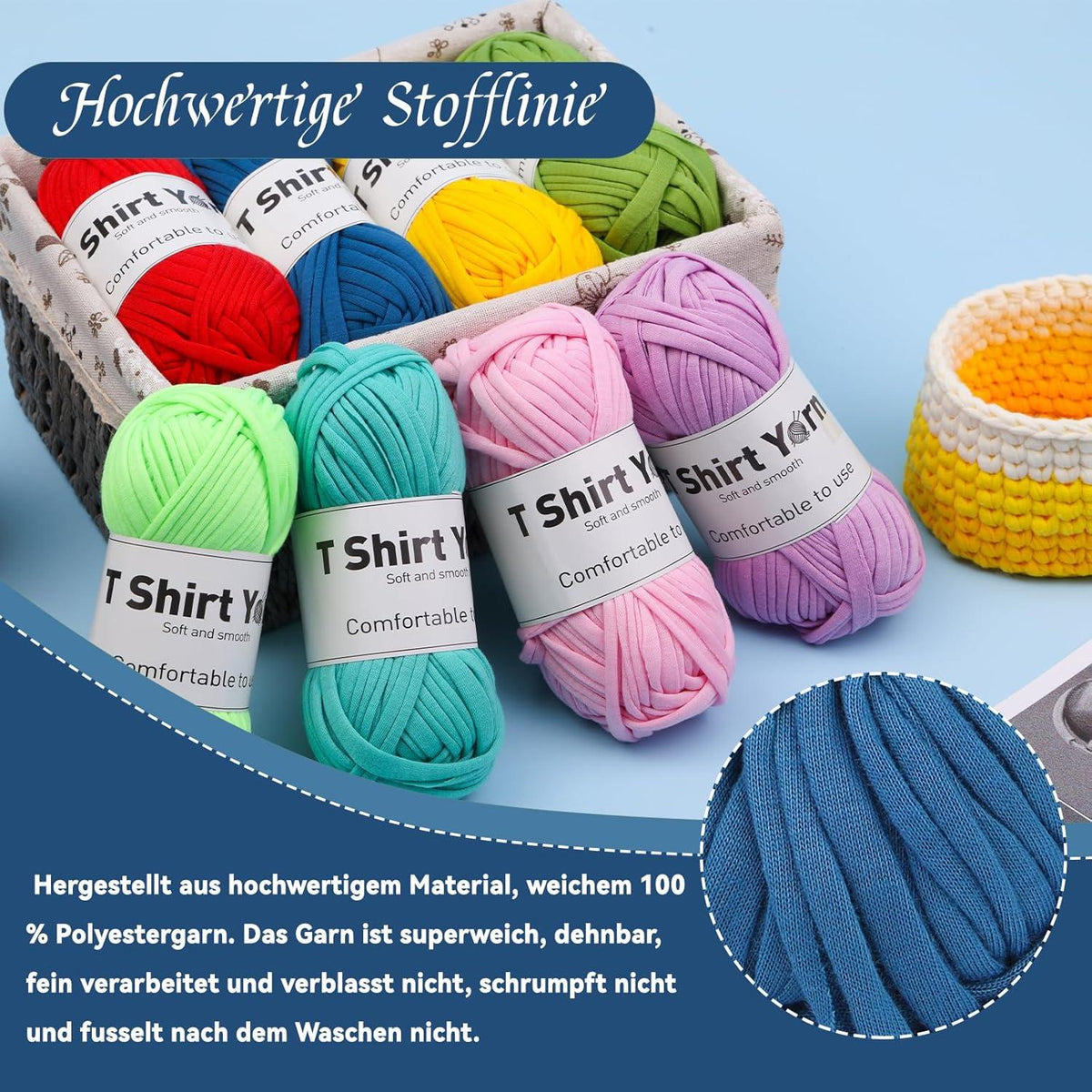 Doxiru 4er-Pack T-Shirt-Garn-Set Baumwollgarn Häkelgarn dunkelblau