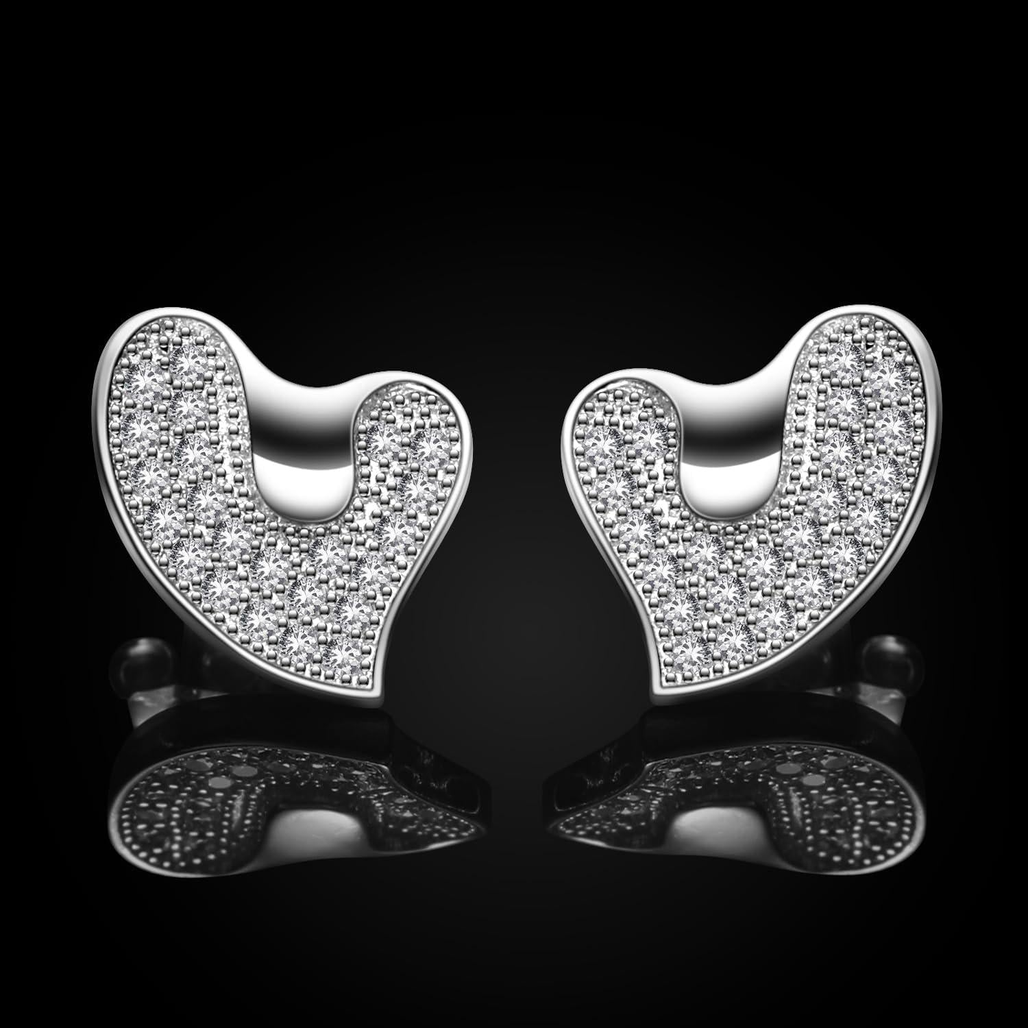 Schmuckset 925er Sterlingsilber Herz-Anhänger Ohrringe 5A-Zirkonia