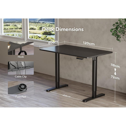 Höhenverstellbarer Schreibtisch 120x60 cm Elektrisch Schwarz