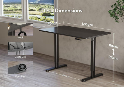 Höhenverstellbarer Schreibtisch 120x60 cm Schwarz Stahlgestell