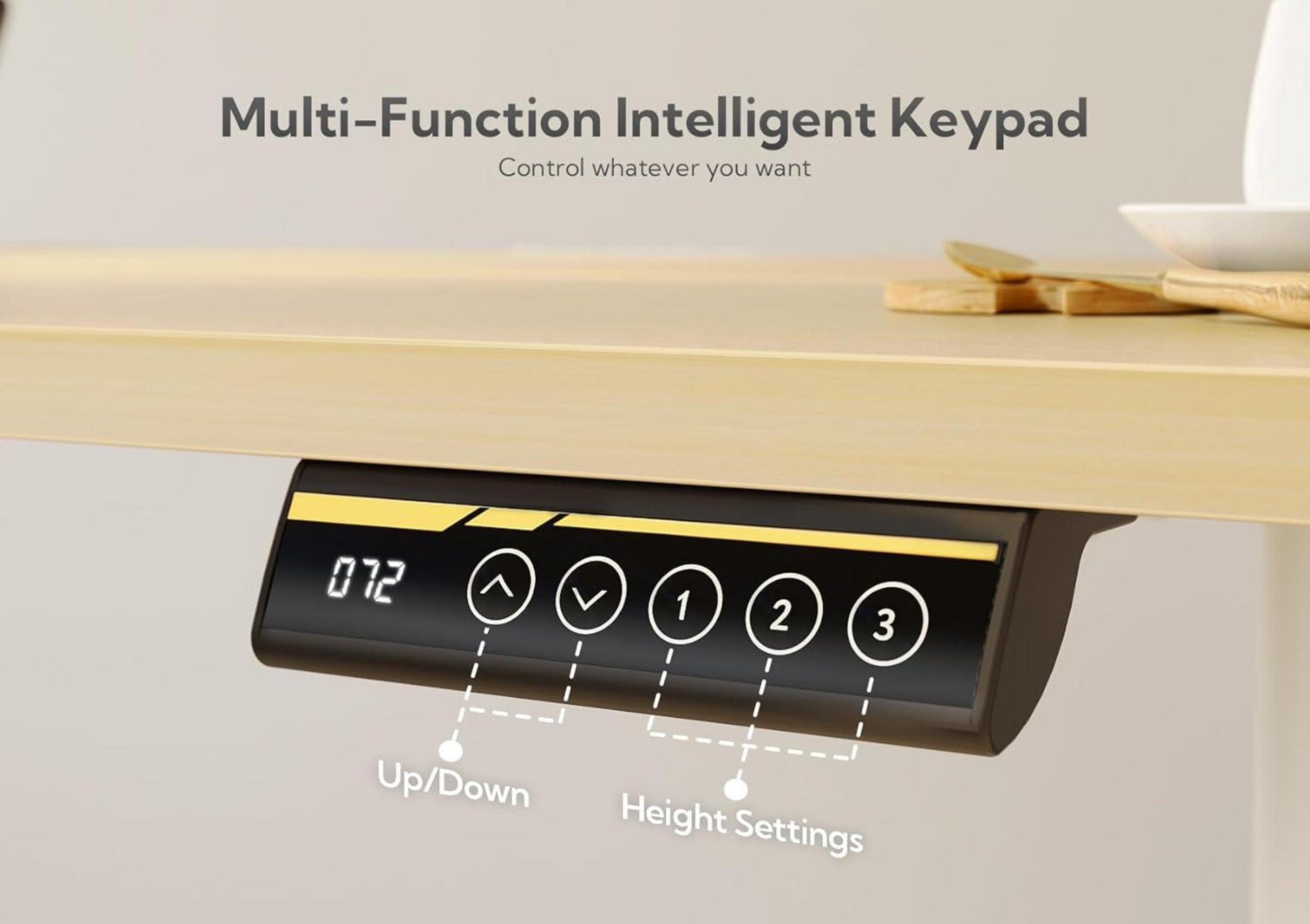 Höhenverstellbarer Schreibtisch 120x60 cm, Elektrisch, Standing desk, Weiß/Beige