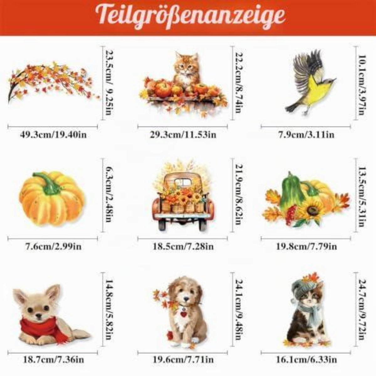 Herbst Fensterbilder 9 Blatt – Thanksgiving Deko Aufkleber