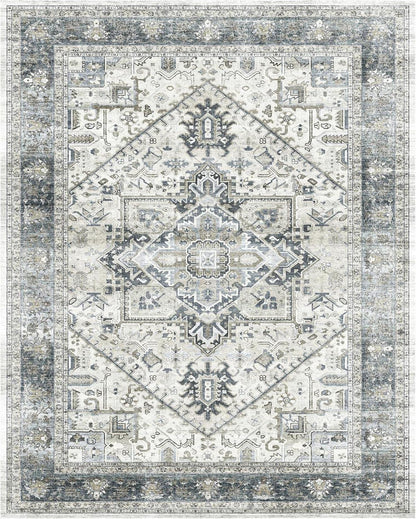 Großer OMERAI Vintage-Teppich 160x230cm Cyan Orientalisch Waschbar