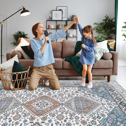 OMERAI Teppich Kurzflor Orientalisch Waschbar Rutschfest
