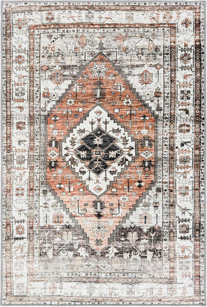 Teppich OMERAI Orange Orientalisch 160x230cm Weich Kurzflor Waschbar