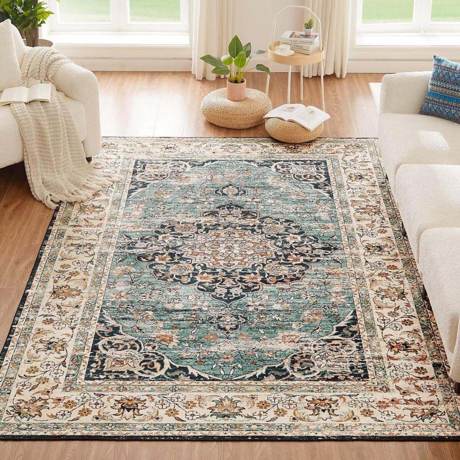 Waschbarer Vintage Oriental Teppich Kurzflor Groß Rutschfest 200x290CM