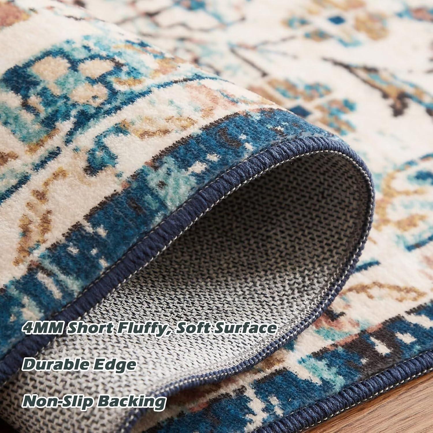 Waschbarer Teppich Vintage Orientalisch Kurzflor Groß Blau