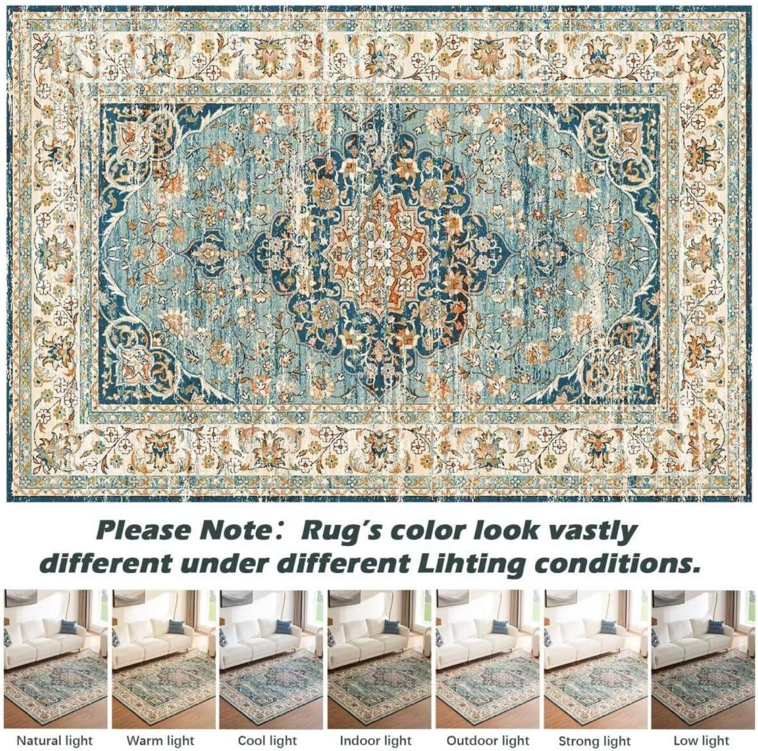 Waschbarer Vintage Teppich Groß Orientalisch Rutschfest Blau 200x290CM