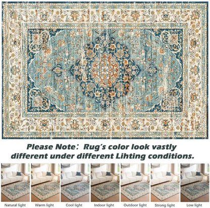 Waschbarer Vintage Teppich Groß Orientalisch Rutschfest Blau 200x290CM