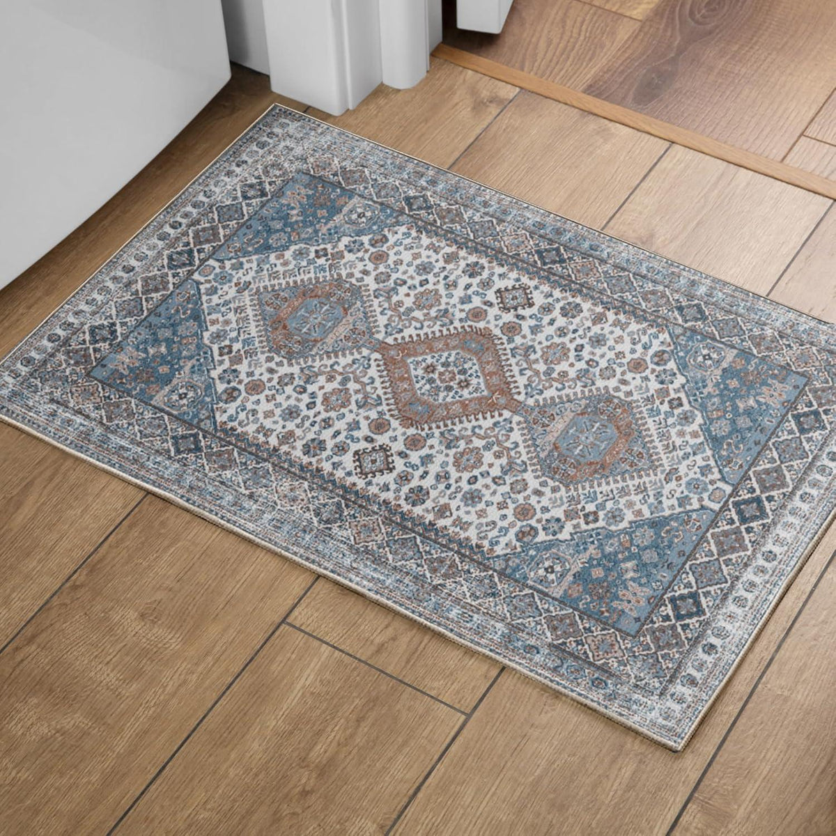 Waschbarer Boho Teppich Dunkelblau Vintage 60x130CM